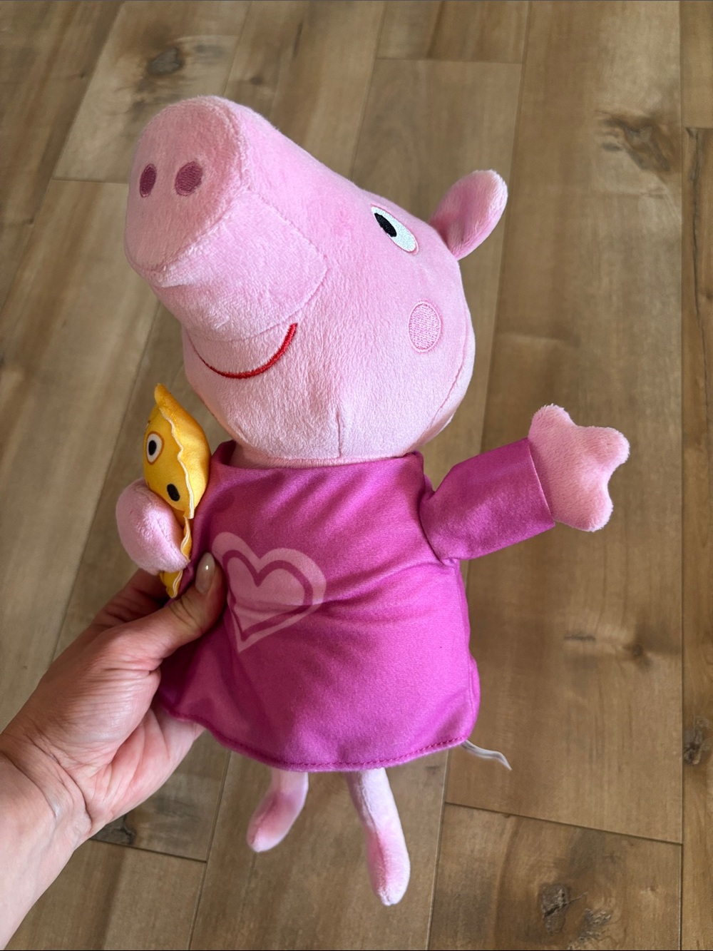 Peppa Pig Plush Toy - talking and singing nighttime Peppa with bear.
